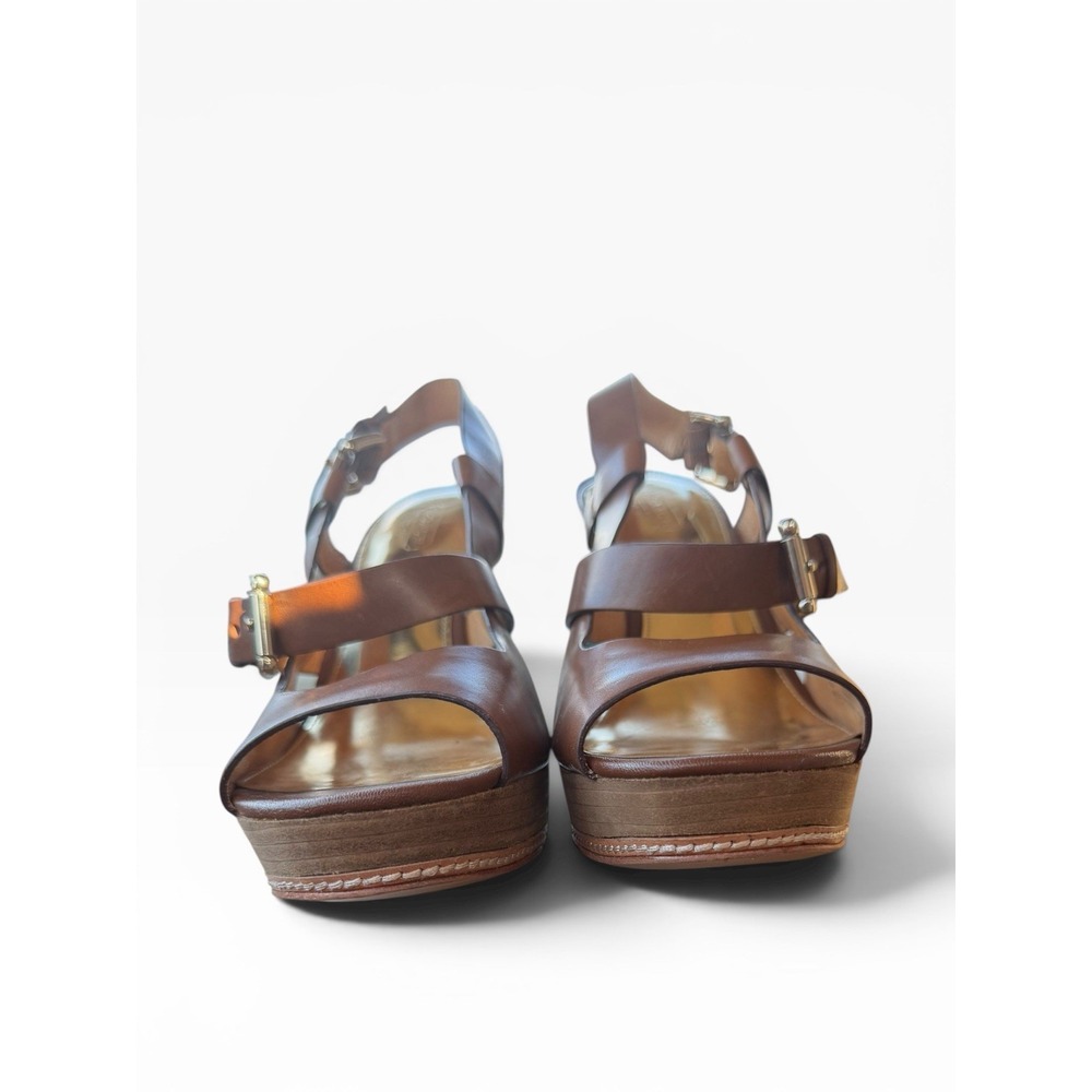 Coach Mary Jo Wedge Sandals 9.5B Brown Leather Platform Slingback Heels EEUC - Picture 3 of 16